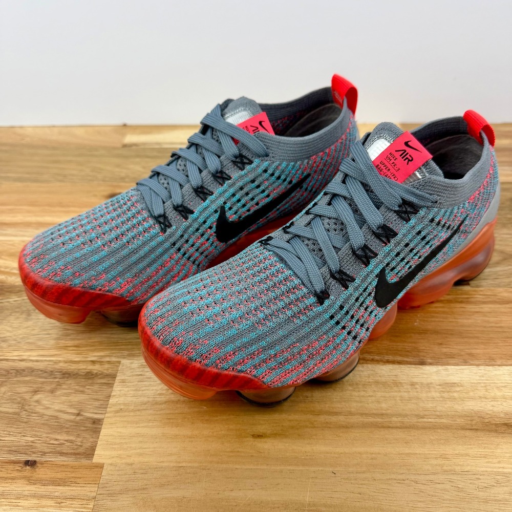 Nike Air VaporMax Flyknit 3 Womens Grey Laser Flash Crimson Running Shoes 7